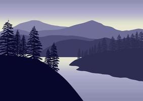 Silhouette of the mountains and the lake. Vector illustration.