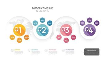 Infographic Timeline calendar diagram template for business. 4 Steps Modern roadmap with circle topics, for vector infographics, flow charts, presentations.