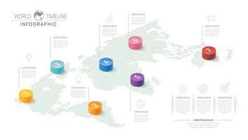 Infographic Timeline diagram template for business. 7 Steps Modern roadmap with world map, for vector infographics, flow charts, presentations.