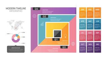 plantilla de diagrama de calendario de línea de tiempo de infografía para negocios. Hoja de ruta moderna de 4 pasos con temas cuadrados, para infografías vectoriales, diagramas de flujo, presentaciones. vector