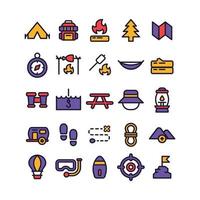 Lineal Fill Picnic Icon Set vector