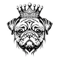 Pug Crown Silhouette Outline Drawing vector