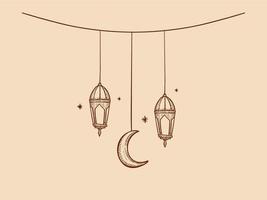 sketch style drawing of hanging ramadhan lights lantern lamp vector design element