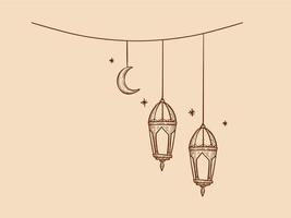 sketch hand drawing of hanging ramadhan lights lantern lamp vector design element