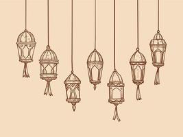 set collection of vector ramadan lantern lights lamp in sketch hand drawing style for islamic ramadhan and eid celebration greeting illustration design