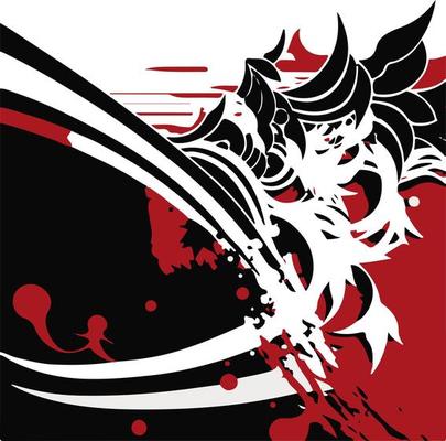 abstraction of red and black figures in Japanese style