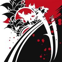 abstraction of red and black figures in Japanese style