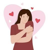 Vector illustration of woman hugging herself