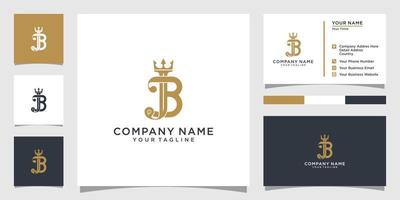 Initial letter JB or BJ logo design with crown icon vector
