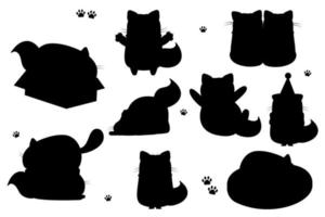 Funny silhouette cartoon cats doodle. Character cat. Lettering cat. vector
