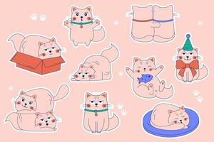 pegatinas divertidas gatos de dibujos animados garabato. gato de personaje gato de letras vector