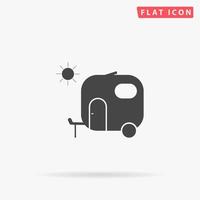 Travel trailer. Simple flat black symbol with shadow on white background. Vector illustration pictogram