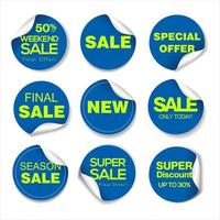 Collection of blue super sale and premium quality badge stickers and tags vector