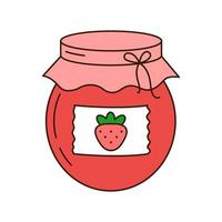 Strawberry jam jar doodle icon. vector