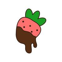 Strawberry in chocolate doodle icon. vector