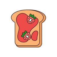 Toast with strawberry jam doodle icon. vector