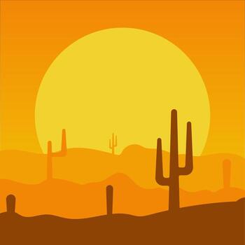 Flat abstract icon, sticker, button with desert, sun, cactuses. vector