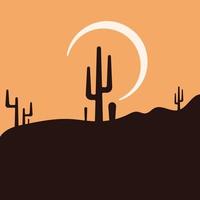 Flat abstract icon, sticker, button with desert, sun, cactuses. vector