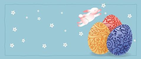 Easter background banner with eggs and bunny vector