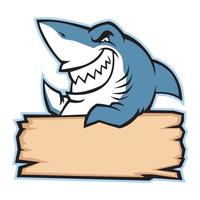 shark hold wood sign vector