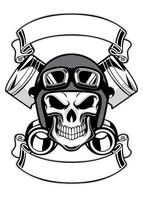 skull wearing retro motorbike helmet vector