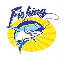 estilo de logotipo de mascota de diseño de atún de pesca vector