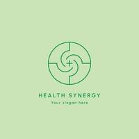 ilustración de diseño de logotipo de sinergia médica. símbolo de giro creativo lineal de salud. vector de líneas minimalistas modernas y limpias. fondo aislado.