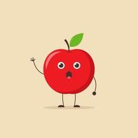 ilustración vectorial del concepto de dibujos animados de frutas, lindo personaje de manzana roja. vector