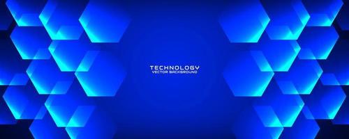 3D blue technology abstract background overlap layer on dark space with hexagons effect decoration. Graphic design element cutout style concept for banner, flyer, card, brochure cover, or landing page vector