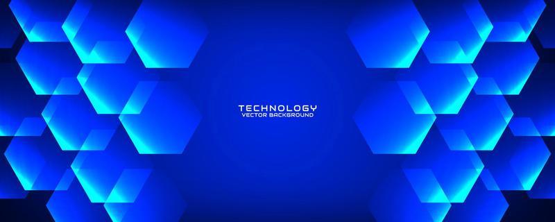 3D blue technology abstract background overlap layer on dark space with hexagons effect decoration. Graphic design element cutout style concept for banner, flyer, card, brochure cover, or landing page