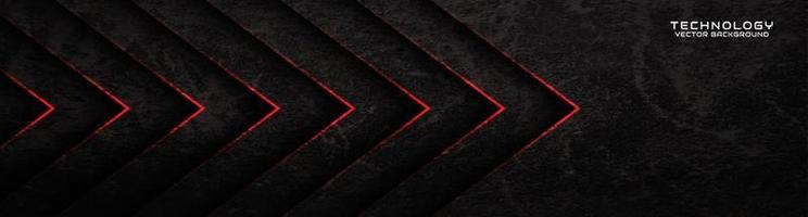 Capa de superposición de fondo abstracto de techno grunge áspero negro 3d en el espacio oscuro con decoración de flecha roja. concepto de estilo de corte de elemento de diseño gráfico moderno para portada de pancarta, volante, tarjeta o folleto