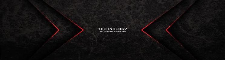 Capa de superposición de fondo abstracto de techno grunge áspero negro 3d en el espacio oscuro con decoración de flecha roja. concepto de estilo de corte de elemento de diseño gráfico moderno para portada de pancarta, volante, tarjeta o folleto