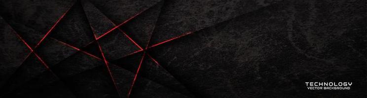 3D black rough grunge techno abstract background overlap layer on dark space with red lines decoration. Modern graphic design element cutout style concept for banner, flyer, card, or brochure cover vector