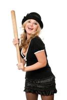 Portrait of cheerful girl with a bat photo