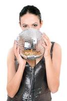 Portrait of brunette with a mirror ball photo