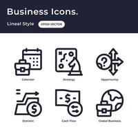 Business icons set with outline style with calendar, strategy, opportunity, statistic, cash flow, global business vector