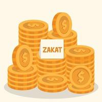 Stack of gold coins for zakat in holy month of ramadan flat vector illustration