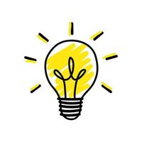 Doodle Bulb light idea for icon. Symbol of idea, creativity, innovation, inspiration. Vector illustration