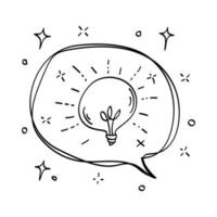 Hand drawn light bulb and speech bubble. idea concept with lightbulbs vector doodle illustration