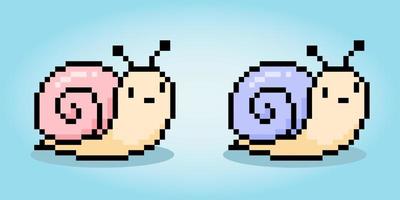 8 bit pixel of snail. Animal pixel for game assets and cross stitch patterns, in vector illustrations
