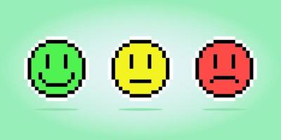 8 bit pixel icon ratings smile, for game assets and cross stitch patterns, in vector illustrations