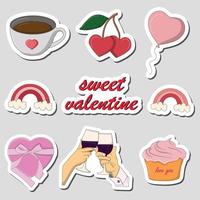 Colorful Hand drawn valentine stickers design vector