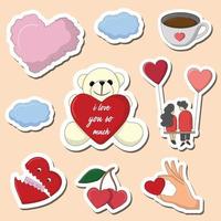 Colorful Hand drawn valentine stickers design vector