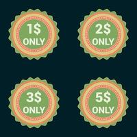 1 dollar to 5 dollar promo badge price tag set vector