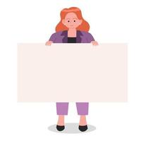 Plus size woman holding empty banner vector image