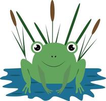 linda rana pequeña se sienta en un lago con juncos naturaleza salvaje vector