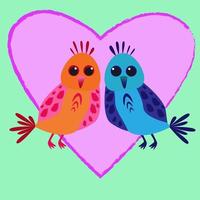 Two colorful birds in love on the background of the heart vector