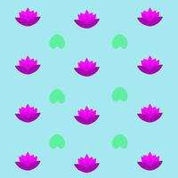 Pattern lotus pink flowers and green leaves on a blue background vector