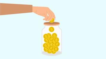 People throw coins into a glass for donations with flat style design. vector