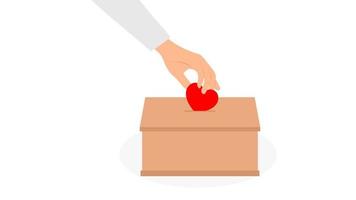 People throw hearts into a box for donations Hearts in hand vector
